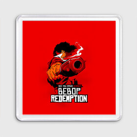 Магнит 55*55 с принтом See you space cowboy BEBOP REDEMPTION , Пластик | Размер: 65*65 мм; Размер печати: 55*55 мм | cowboy bebop | spike spiegel | аниме | ковбой бибоп | ковбойский бибоп | красный дракон | манга | охотник за головами | синдикат | спайк шпигель