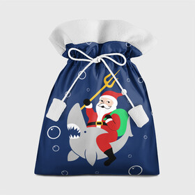 Подарочный 3D мешок с принтом САНТА КЛАУС НА АКУЛЕ | SANTA , 100% полиэстер | Размер: 29*39 см | 2020 | 2021 | 2022 | christmas | merry | santa | акула | дед мороз | нг | новогодний | новый год | рождество | санта клаус | свитер | узоры