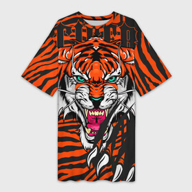 Платье-футболка 3D с принтом Wild cat 22 ,  |  | tiger | когти | кошка | полосы | тигр | хищник