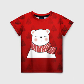 Детская футболка 3D с принтом МЕДВЕЖОНОК УМКА БЕЛЫЙ МИШКА , 100% гипоаллергенный полиэфир | прямой крой, круглый вырез горловины, длина до линии бедер, чуть спущенное плечо, ткань немного тянется | 2021 | new year | деда мороза | друг | ёлка | ёлочка | к нам приходит | как у всех | клауса | костюм | красный | медведь | медвежонок | новогодний | новый год | праздник | рекомендации | рождество | санты | узор
