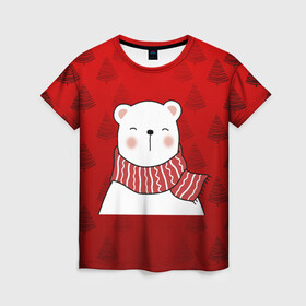 Женская футболка 3D с принтом МЕДВЕЖОНОК УМКА БЕЛЫЙ МИШКА , 100% полиэфир ( синтетическое хлопкоподобное полотно) | прямой крой, круглый вырез горловины, длина до линии бедер | 2021 | new year | деда мороза | друг | ёлка | ёлочка | к нам приходит | как у всех | клауса | костюм | красный | медведь | медвежонок | новогодний | новый год | праздник | рекомендации | рождество | санты | узор