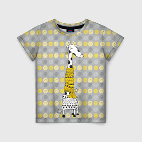 Детская футболка 3D с принтом Милая жирафа в шарфе , 100% гипоаллергенный полиэфир | прямой крой, круглый вырез горловины, длина до линии бедер, чуть спущенное плечо, ткань немного тянется | высокий | графика | длинная шея | животное | жираф | кружочки