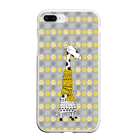 Чехол для iPhone 7Plus/8 Plus матовый с принтом Милая жирафа в шарфе , Силикон | Область печати: задняя сторона чехла, без боковых панелей | Тематика изображения на принте: высокий | графика | длинная шея | животное | жираф | кружочки