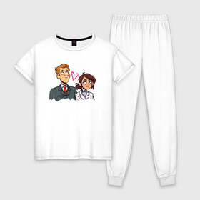 Женская пижама хлопок с принтом Бретт & Рейган , 100% хлопок | брюки и футболка прямого кроя, без карманов, на брюках мягкая резинка на поясе и по низу штанин | девушка | инженер | парень | персонажи | сотридник