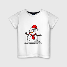 Детская футболка хлопок с принтом Двухсторонний снеговик , 100% хлопок | круглый вырез горловины, полуприлегающий силуэт, длина до линии бедер | snowman | большой снеговик | снеговик новогодний | снеговик с морковкой | снеговик с руками палками | снеговик с угольками глазками | снеговик спиной | снежная баба | снежный человек