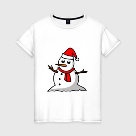Женская футболка хлопок с принтом Двухсторонний снеговик , 100% хлопок | прямой крой, круглый вырез горловины, длина до линии бедер, слегка спущенное плечо | snowman | большой снеговик | снеговик новогодний | снеговик с морковкой | снеговик с руками палками | снеговик с угольками глазками | снеговик спиной | снежная баба | снежный человек