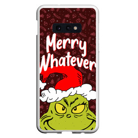 Чехол для Samsung S10E с принтом ГРИНЧ | GRINCH | WHATEVER , Силикон | Область печати: задняя сторона чехла, без боковых панелей | 2020 | 2021 | 2022 | christmas | grinch | merry | santa | whatever | гринч | дед мороз | леденец | нг | новогодний | новый год | олени | рождество | санта клаус | свитер | узоры