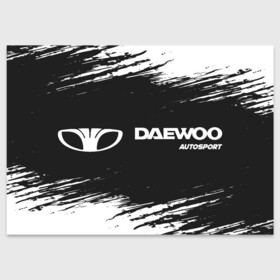 Поздравительная открытка с принтом DAEWOO | Autosport | Краска , 100% бумага | плотность бумаги 280 г/м2, матовая, на обратной стороне линовка и место для марки
 | Тематика изображения на принте: auto | autosport | daewoo | logo | moto | symbol | авто | автомобиль | гонки | дэо | дэу | знак | краска | лого | логотип | логотипы | марка | матиз | машина | мото | нексия | символ | символы