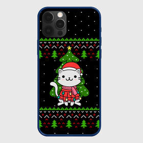 Чехол для iPhone 12 Pro Max с принтом КОТЁНОК И ЁЛОЧКА | НОВОГОДНЯЯ , Силикон |  | 2020 | 2021 | 2022 | cat | cats | christmas | merry | гирлянды | кот | леденец | мяу | нг | новогодний | новый год | олени | рождество | свитер | узоры
