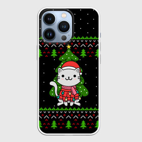 Чехол для iPhone 13 Pro с принтом КОТЁНОК И ЁЛОЧКА | НОВОГОДНЯЯ ,  |  | 2020 | 2021 | 2022 | cat | cats | christmas | merry | гирлянды | кот | леденец | мяу | нг | новогодний | новый год | олени | рождество | свитер | узоры