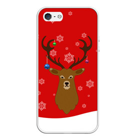 Чехол для iPhone 5/5S матовый с принтом Новогодний олень New Years Deer , Силикон | Область печати: задняя сторона чехла, без боковых панелей | 2021 | 2022 | happy new year | happy new year 2022 | новый год | олень | снег | снежинки | снежный олень | сугроб