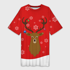 Платье-футболка 3D с принтом Новогодний олень  New Year s Deer ,  |  | 2021 | 2022 | happy new year | happy new year 2022 | новый год | олень | снег | снежинки | снежный олень | сугроб