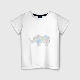 Детская футболка хлопок с принтом Волшебный носорог , 100% хлопок | круглый вырез горловины, полуприлегающий силуэт, длина до линии бедер | африка | волшебство | животное | животные | звери | зверь | мило | милота | носорог | пятна | пятнистый | разноцветный | сказка | экзотика