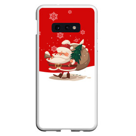 Чехол для Samsung S10E с принтом Новогодний санта New Years Santa , Силикон | Область печати: задняя сторона чехла, без боковых панелей | 2021 | 2022 | happy new year | happy new year 2022 | santa | дед мороз | новый год | подарки | санта | снег | снегопад | снежинки | сугроб