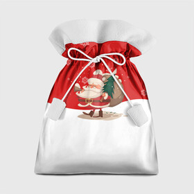 Подарочный 3D мешок с принтом Новогодний санта New Years Santa , 100% полиэстер | Размер: 29*39 см | Тематика изображения на принте: 2021 | 2022 | happy new year | happy new year 2022 | santa | дед мороз | новый год | подарки | санта | снег | снегопад | снежинки | сугроб