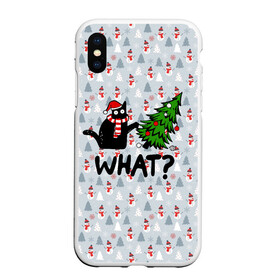 Чехол для iPhone XS Max матовый с принтом WHAT CAT | CHRISTMAS , Силикон | Область печати: задняя сторона чехла, без боковых панелей | 2020 | 2021 | 2022 | cat | cats | christmas | merry | what | ват | кот | леденец | мяу | нг | новогодний | новый год | олени | рождество | свитер | узоры