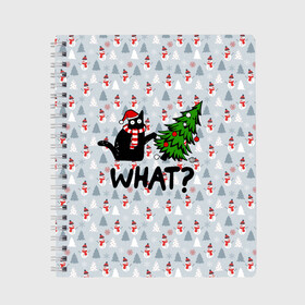 Тетрадь с принтом WHAT CAT | CHRISTMAS , 100% бумага | 48 листов, плотность листов — 60 г/м2, плотность картонной обложки — 250 г/м2. Листы скреплены сбоку удобной пружинной спиралью. Уголки страниц и обложки скругленные. Цвет линий — светло-серый
 | 2020 | 2021 | 2022 | cat | cats | christmas | merry | what | ват | кот | леденец | мяу | нг | новогодний | новый год | олени | рождество | свитер | узоры