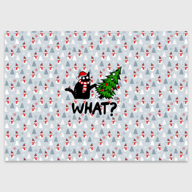 Поздравительная открытка с принтом WHAT CAT | CHRISTMAS , 100% бумага | плотность бумаги 280 г/м2, матовая, на обратной стороне линовка и место для марки
 | 2020 | 2021 | 2022 | cat | cats | christmas | merry | what | ват | кот | леденец | мяу | нг | новогодний | новый год | олени | рождество | свитер | узоры
