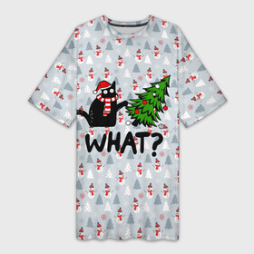 Платье-футболка 3D с принтом WHAT CAT  CHRISTMAS ,  |  | 2020 | 2021 | 2022 | cat | cats | christmas | merry | what | ват | кот | леденец | мяу | нг | новогодний | новый год | олени | рождество | свитер | узоры