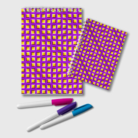 Блокнот с принтом Фиолетовый Фон с Желтыми Квадратами (Иллюзия Движения) , 100% бумага | 48 листов, плотность листов — 60 г/м2, плотность картонной обложки — 250 г/м2. Листы скреплены удобной пружинной спиралью. Цвет линий — светло-серый
 | абстракция | аум | галлюцинация | зазеркалье | игра ума | иллюзии | индиго | майя | мантра | медитация | мираж | неон | нирвана | обман зрения | ом | оптические иллюзии | просветление | психоделика