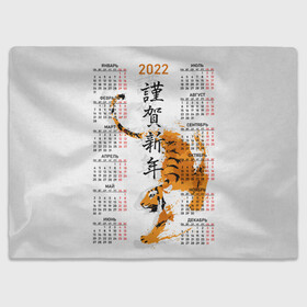 Плед 3D с принтом Китайский тигр 2022. , 100% полиэстер | закругленные углы, все края обработаны. Ткань не мнется и не растягивается | big cat | calendar | chinese | framed | hieroglyphs | new year | predator | sneaks | symbol of 2022 | tiger | year of the tiger | большая кошка | в рамке | год тигра | иероглифы | календарь | китайский | крадется | новый год | символ 202