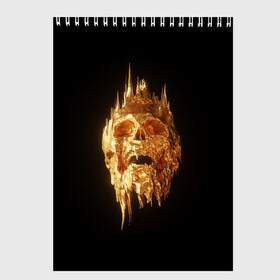 Скетчбук с принтом GOLDEN SKULL | ЗОЛОТОЙ ЧЕРЕП , 100% бумага
 | 48 листов, плотность листов — 100 г/м2, плотность картонной обложки — 250 г/м2. Листы скреплены сверху удобной пружинной спиралью | Тематика изображения на принте: art | bones | design | gold | skull | золото | череп