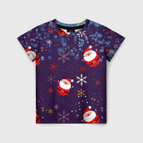 Детская футболка 3D с принтом Дед Мороз в снежинках , 100% гипоаллергенный полиэфир | прямой крой, круглый вырез горловины, длина до линии бедер, чуть спущенное плечо, ткань немного тянется | 2021 | happy new year 2022 | дед мороз | новый год | новый год 2022 | праздник | санта | снежинки