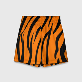 Детские спортивные шорты 3D с принтом Текстура тигра/tiger ,  100% полиэстер
 | пояс оформлен широкой мягкой резинкой, ткань тянется
 | Тематика изображения на принте: tiger | кошка | оранжевый черный | символ 22 года | текстура | тигр