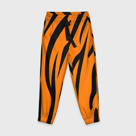 Детские брюки 3D с принтом Текстура тигра/tiger , 100% полиэстер | манжеты по низу, эластичный пояс регулируется шнурком, по бокам два кармана без застежек, внутренняя часть кармана из мелкой сетки | Тематика изображения на принте: tiger | кошка | оранжевый черный | символ 22 года | текстура | тигр