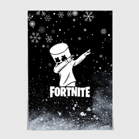 Постер с принтом НОВОГОДНИЙ FORTNITE MARSHMELLO. , 100% бумага
 | бумага, плотность 150 мг. Матовая, но за счет высокого коэффициента гладкости имеет небольшой блеск и дает на свету блики, но в отличии от глянцевой бумаги не покрыта лаком | fortnite | fortnite 2 | fortnite x | game | marshmello | игра | маршмелло | новогодний | снежинки | фортнайт | фортнайт 2 | фортнайт глава 2