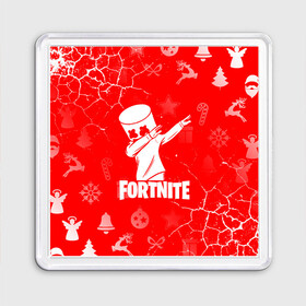 Магнит 55*55 с принтом [Fortnite]   Marshmello новогодний. , Пластик | Размер: 65*65 мм; Размер печати: 55*55 мм | Тематика изображения на принте: fortnite | fortnite 2 | fortnite x | marshmello | маршмелло | новогодний | новогодний узор | снежинки | трещены | узор | фортнайт | фортнайт 2 | фортнайт глава 2