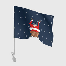 Флаг для автомобиля с принтом САНТА КЛАУС ЗАСТРЯЛ | SANTA , 100% полиэстер | Размер: 30*21 см | 2020 | 2021 | 2022 | christmas | merry | santa | дед мороз | кот | леденец | мяу | нг | новогодний | новый год | олени | рождество | санта клаус | свитер | узоры