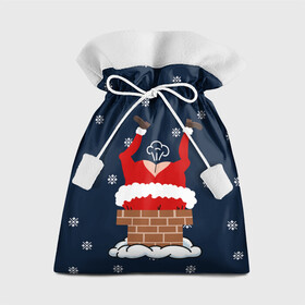 Подарочный 3D мешок с принтом САНТА КЛАУС ЗАСТРЯЛ | SANTA , 100% полиэстер | Размер: 29*39 см | 2020 | 2021 | 2022 | christmas | merry | santa | дед мороз | кот | леденец | мяу | нг | новогодний | новый год | олени | рождество | санта клаус | свитер | узоры