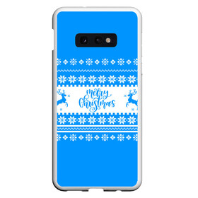 Чехол для Samsung S10E с принтом MERRY CHRISTMAS | BLUE , Силикон | Область печати: задняя сторона чехла, без боковых панелей | Тематика изображения на принте: 2020 | 2021 | 2022 | christmas | merry | santa | дед мороз | кот | леденец | мяу | нг | новогодний | новый год | олени | рождество | санта клаус | свитер | узоры