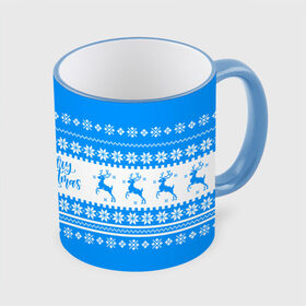 Кружка с полной запечаткой с принтом MERRY CHRISTMAS | BLUE , керамика | ёмкость 330 мл | 2020 | 2021 | 2022 | christmas | merry | santa | дед мороз | кот | леденец | мяу | нг | новогодний | новый год | олени | рождество | санта клаус | свитер | узоры