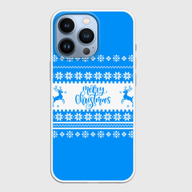 Чехол для iPhone 13 Pro с принтом MERRY CHRISTMAS | BLUE ,  |  | Тематика изображения на принте: 2020 | 2021 | 2022 | christmas | merry | santa | дед мороз | кот | леденец | мяу | нг | новогодний | новый год | олени | рождество | санта клаус | свитер | узоры