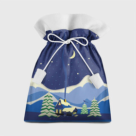 Подарочный 3D мешок с принтом Домик в горах , 100% полиэстер | Размер: 29*39 см | альпы | гора | горы | дом | домик | елка | ель | зима | снег | снежок | сорока | сосна