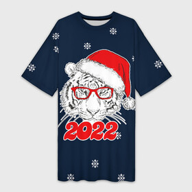 Платье-футболка 3D с принтом ТИГР 2022  НОВОГОДНИЙ ,  |  | Тематика изображения на принте: 2020 | 2021 | 2022 | christmas | merry | santa | год тигра | дед мороз | леденец | нг | новогодний | новый год | олени | рождество | санта клаус | свитер | тигр | узоры