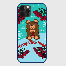 Чехол для iPhone 12 Pro Max с принтом Мишка и рождество , Силикон |  | 2022 | merry christmas | ветки | год тигра | детский | животные | зима | зимний | лес | медведь | мишка | мультяшный | новогодний | новый год | подарок | праздничный | рождество | рябина | снег | снегопад