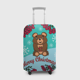 Чехол для чемодана 3D с принтом Мишка и рождество , 86% полиэфир, 14% спандекс | двустороннее нанесение принта, прорези для ручек и колес | 2022 | merry christmas | ветки | год тигра | детский | животные | зима | зимний | лес | медведь | мишка | мультяшный | новогодний | новый год | подарок | праздничный | рождество | рябина | снег | снегопад