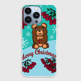 Чехол для iPhone 13 Pro с принтом Мишка и рождество ,  |  | 2022 | merry christmas | ветки | год тигра | детский | животные | зима | зимний | лес | медведь | мишка | мультяшный | новогодний | новый год | подарок | праздничный | рождество | рябина | снег | снегопад