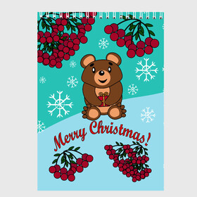 Скетчбук с принтом Мишка и рождество , 100% бумага
 | 48 листов, плотность листов — 100 г/м2, плотность картонной обложки — 250 г/м2. Листы скреплены сверху удобной пружинной спиралью | 2022 | merry christmas | ветки | год тигра | детский | животные | зима | зимний | лес | медведь | мишка | мультяшный | новогодний | новый год | подарок | праздничный | рождество | рябина | снег | снегопад