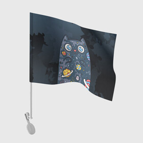 Флаг для автомобиля с принтом Космический кот в планетах , 100% полиэстер | Размер: 30*21 см | животное | космический | космос | кот | кот марсианин | планеты