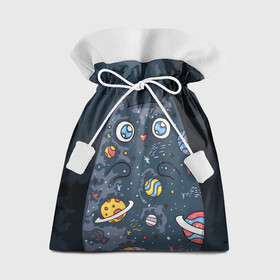 Подарочный 3D мешок с принтом Космический кот в планетах , 100% полиэстер | Размер: 29*39 см | животное | космический | космос | кот | кот марсианин | планеты