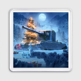 Магнит 55*55 с принтом World of Tanks Christmas , Пластик | Размер: 65*65 мм; Размер печати: 55*55 мм | art | christmas | gifts | moon | new year | night | snow | tank | tree | winter | world of tanks | арт | елка | зима | луна | новый год | ночь | подарки | рождество | снег | танк