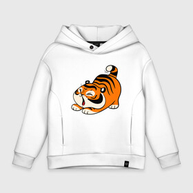 Детское худи Oversize хлопок с принтом милый тигренок cute tiger , френч-терри — 70% хлопок, 30% полиэстер. Мягкий теплый начес внутри —100% хлопок | боковые карманы, эластичные манжеты и нижняя кромка, капюшон на магнитной кнопке | Тематика изображения на принте: 2022 | год тигра | новый год | новый год 2022 | символ года | тигр | тигренок | тигрица | тигры