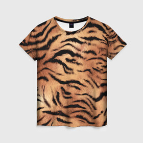 Женская футболка 3D с принтом Шкура тигра текстура , 100% полиэфир ( синтетическое хлопкоподобное полотно) | прямой крой, круглый вырез горловины, длина до линии бедер | 2022 | год тигра | новый год | новый год 2022 | символ года | тигр | тигренок | тигрица | тигры