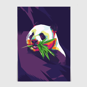 Постер с принтом Панда  с бамбуком , 100% бумага
 | бумага, плотность 150 мг. Матовая, но за счет высокого коэффициента гладкости имеет небольшой блеск и дает на свету блики, но в отличии от глянцевой бумаги не покрыта лаком | живопись | животное | медведь | панда | японский мишка