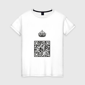 Женская футболка хлопок с принтом QR King , 100% хлопок | прямой крой, круглый вырез горловины, длина до линии бедер, слегка спущенное плечо | coronavirus | covid | covid19 | qr code | qr код | sputnik | вакцина | вакцинация | вирус | здоровье | изоляция | иммунитет | карантин | ковид | код | корона | коронавирус | маркировка | маска | матрица | п | пандемия