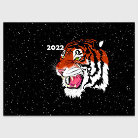 Поздравительная открытка с принтом Рычащий Тигр и Снегопад 2022 , 100% бумага | плотность бумаги 280 г/м2, матовая, на обратной стороне линовка и место для марки
 | 2022 | black | cat | christmas | merry | new year | snow | tiger | xmas | водяной | год тигра | животные | кот | кошки | новый год | паттерн | полосатый | рождество | снег | снежинки | тигры | узор | цветы | черный